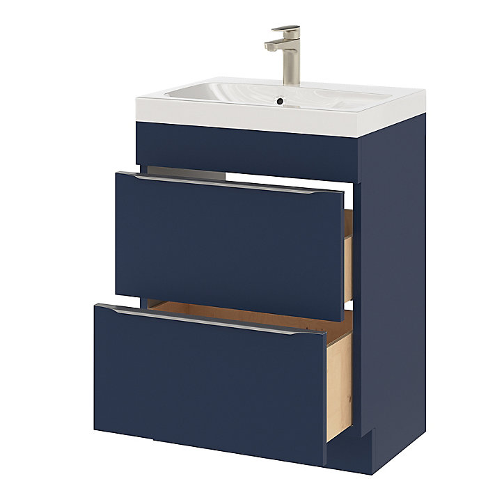 Ensemble salle de bains l.60 cm meuble à poser Imandra bleu nuit mat + plan vasque résine blanc