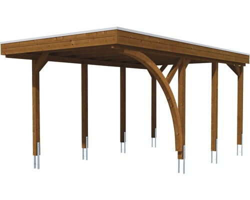 SKAN HOLZ Friesland enkele carport met inrijboog en paalankers, 314x555 cm, notenhout