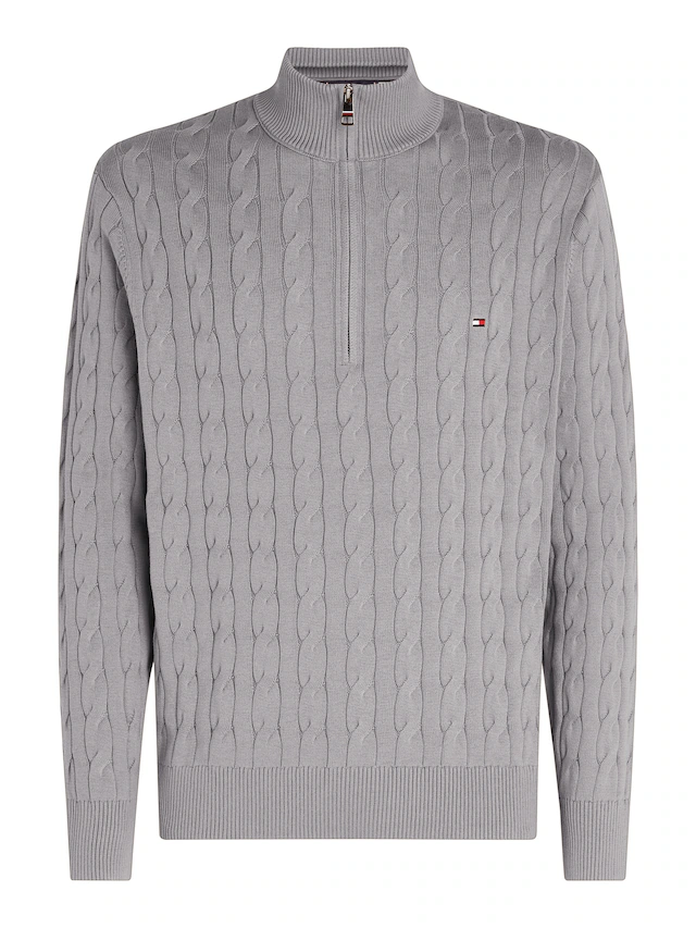 Tommy Hilfiger Strickpullover »CLASSIC COTTON CABLE ZIP MOCK« mit modischem Zopfmuster