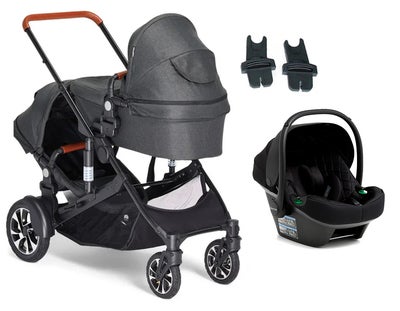 Beemoo Maxi 4 Twin Søskenvogn Inkl. Beemoo Route i-Size Babybilstol, Black/Black Stone