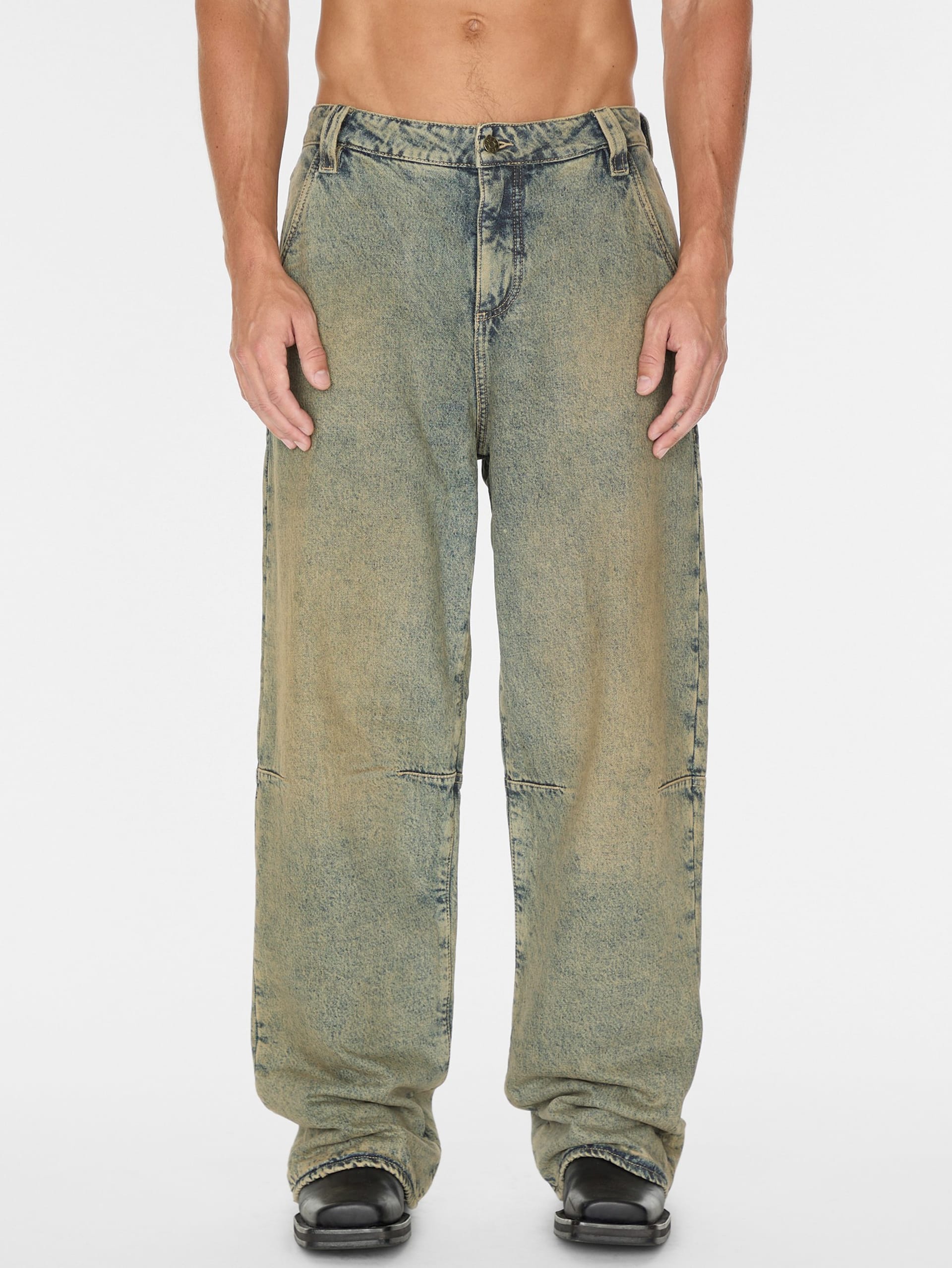 calça jeans folgada com forro de flanela