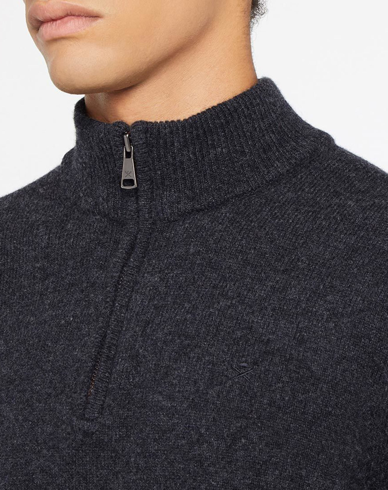 Hackett London Pull 100% Laine d'agneau zippé gris foncé