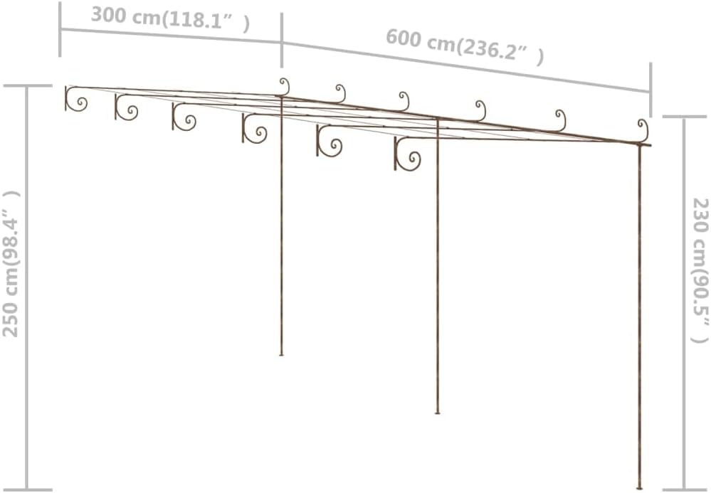vidaXL Garten-Pergola Laube Gartenpergola Anlehn Pergola Markise Terrassenüberdachung Überdachung Rankhilfe Schmiedeeisen Antik-Braun 6x3x2,5m Eisen