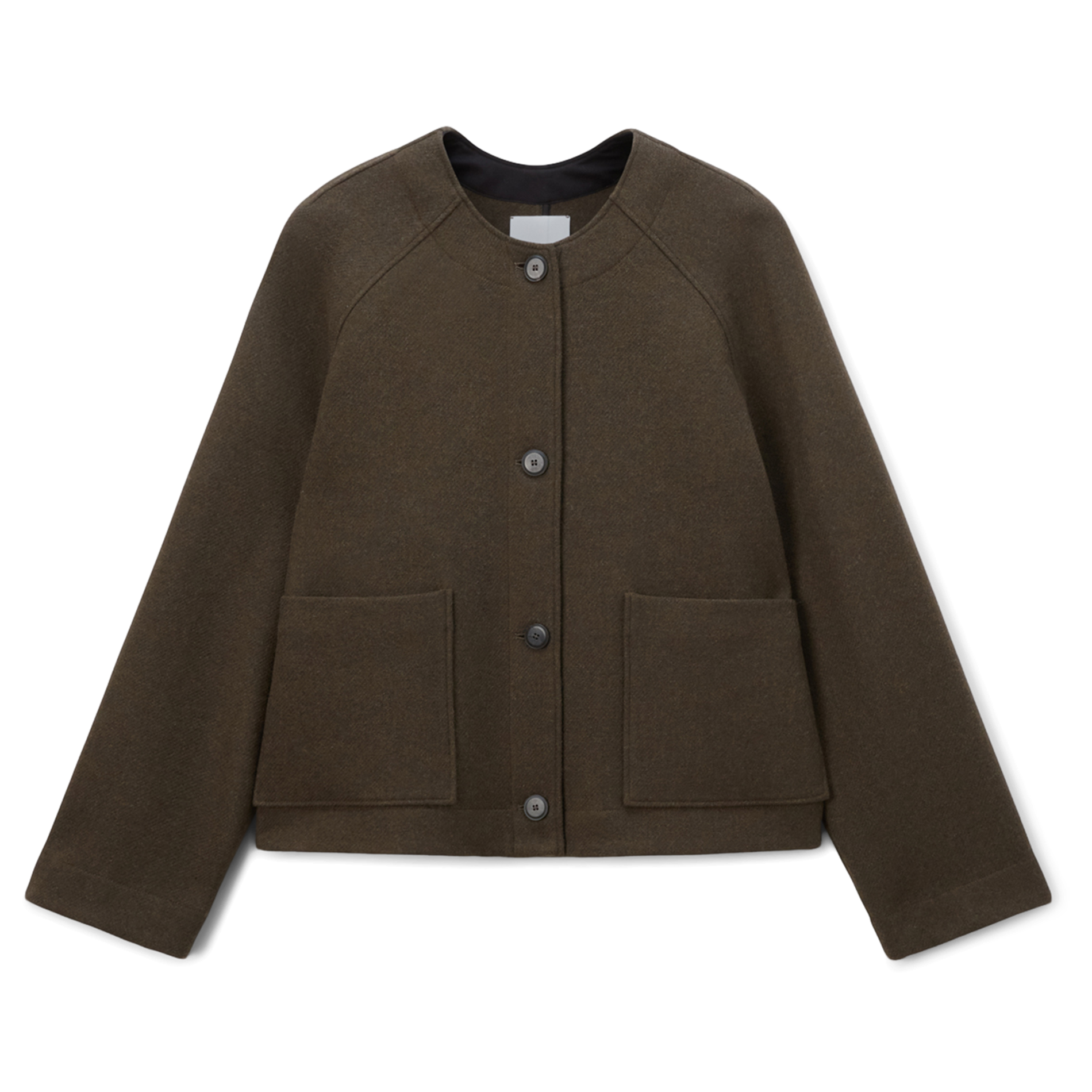 Veste courte à col rond en laine mélangée | Vert