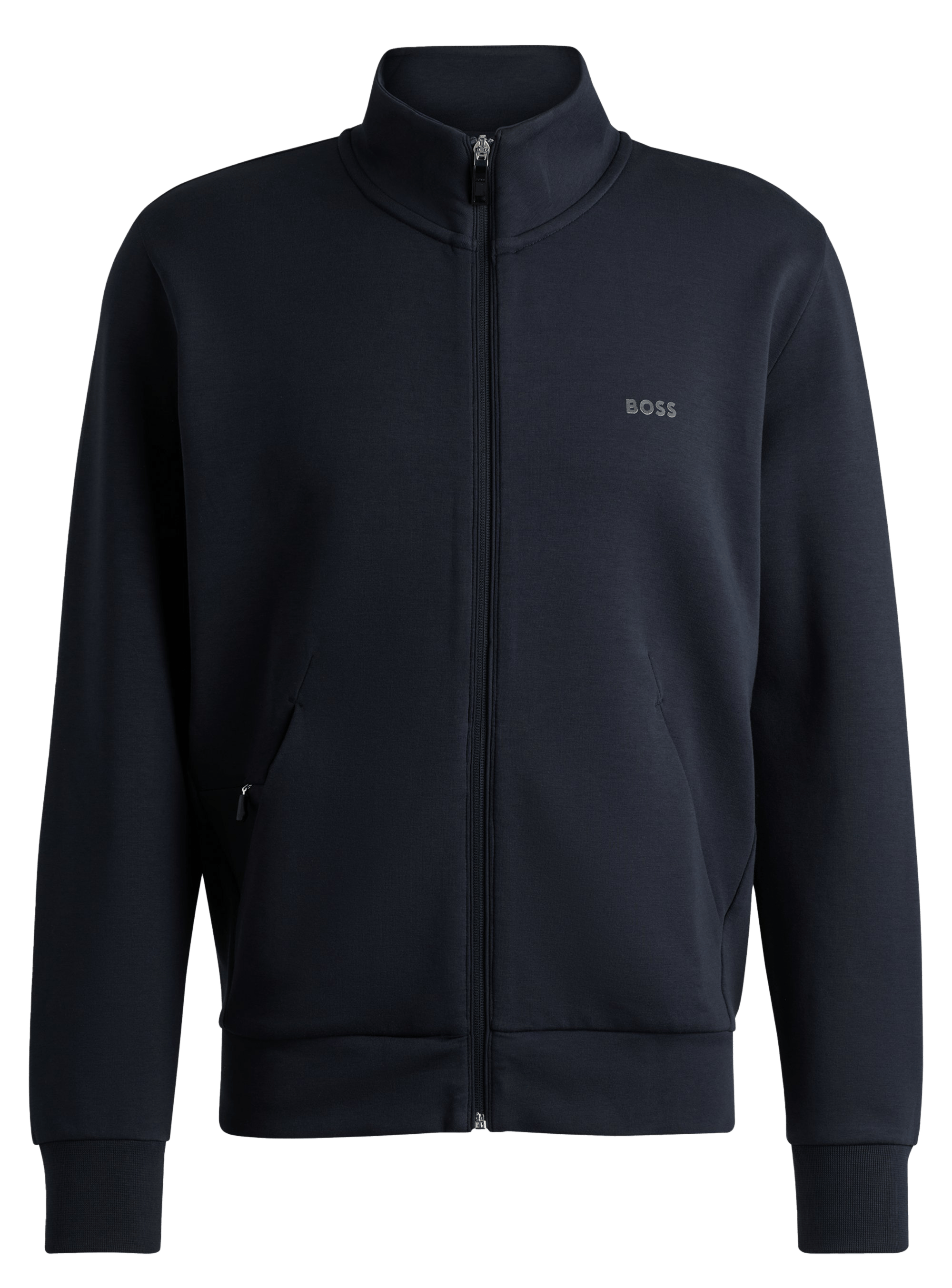 Sweat droit zippée sérigraphié en coton stretch | Bleu