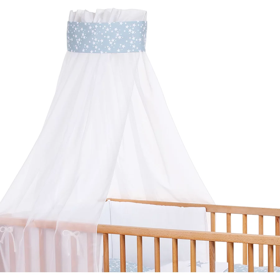 babybay® Kinderbetthimmel Piqué mit Band für Applikation Stern azurblau Sterne weiß