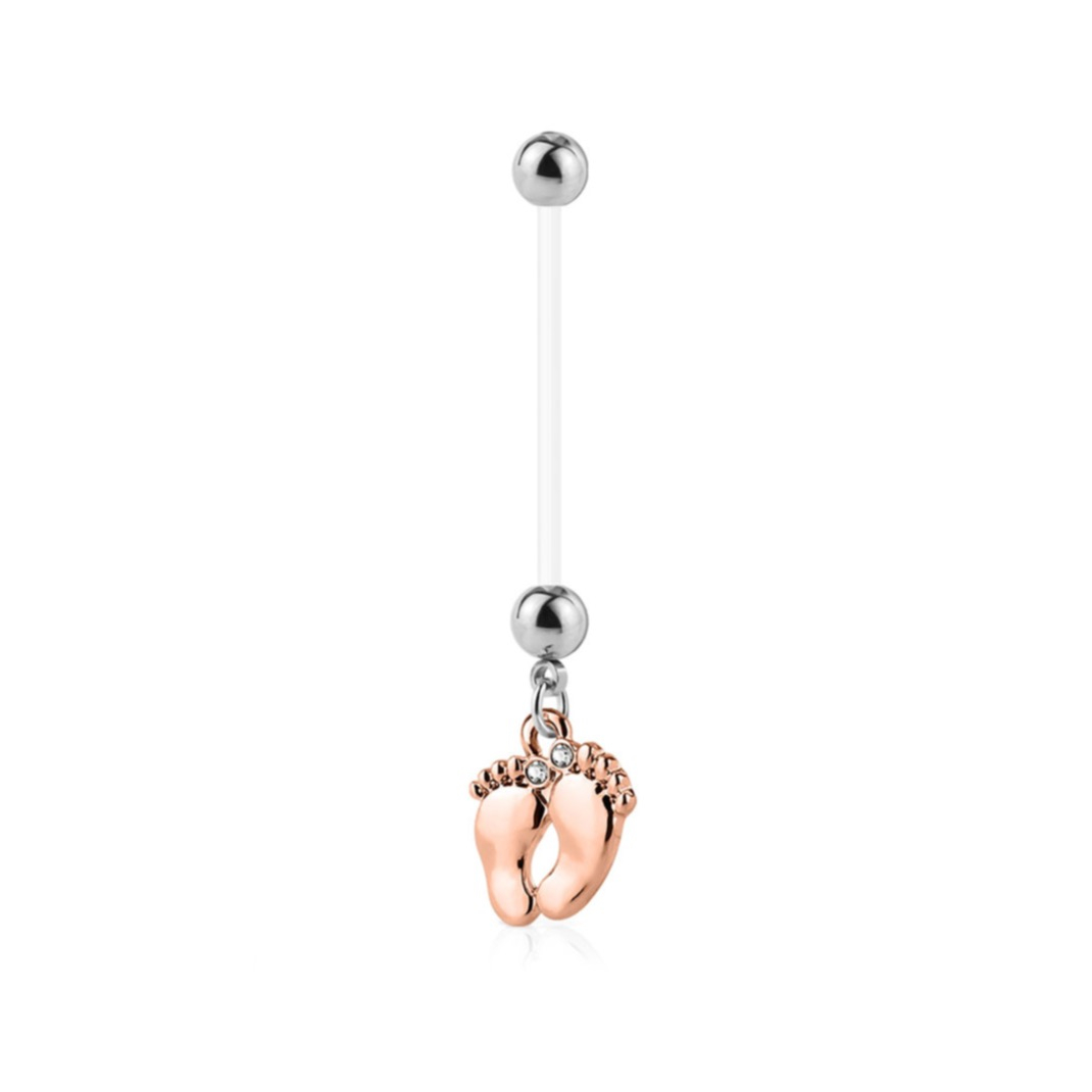 (25mm) Bioflex Schwangerschafts Bauchnabelpiercing Footprint - Roségold