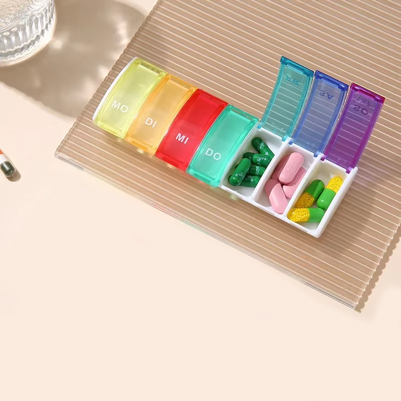 (136x48mm) Medikamenten Dosierer 7 Tage Dosett Tablettenbox Supplements Pillendose - Bunt