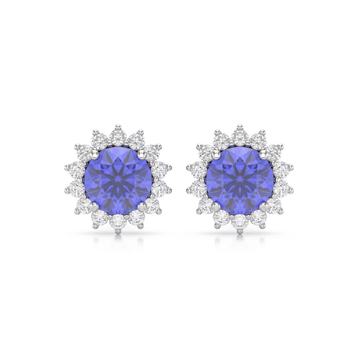 Boucles d'oreilles ADEN Or 585 Blanc Tanzanite et Diamant 2.61grs