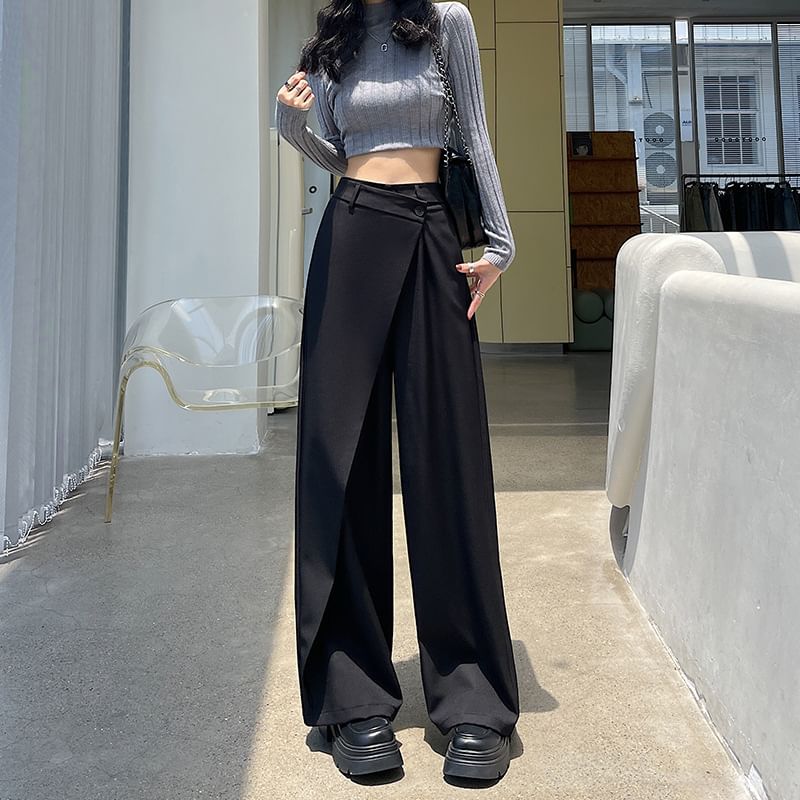 Luminato - High Rise Plain Wrap Wide Leg Broek