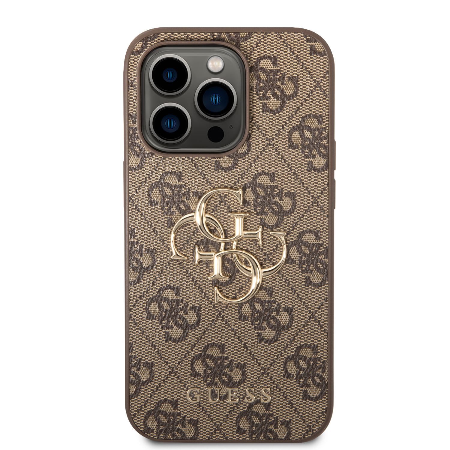 iPhone 15 Pro Max Leder Hardcase Hülle 4G Big Metal Logo (GUHCP15X4GMGBR) - Braun