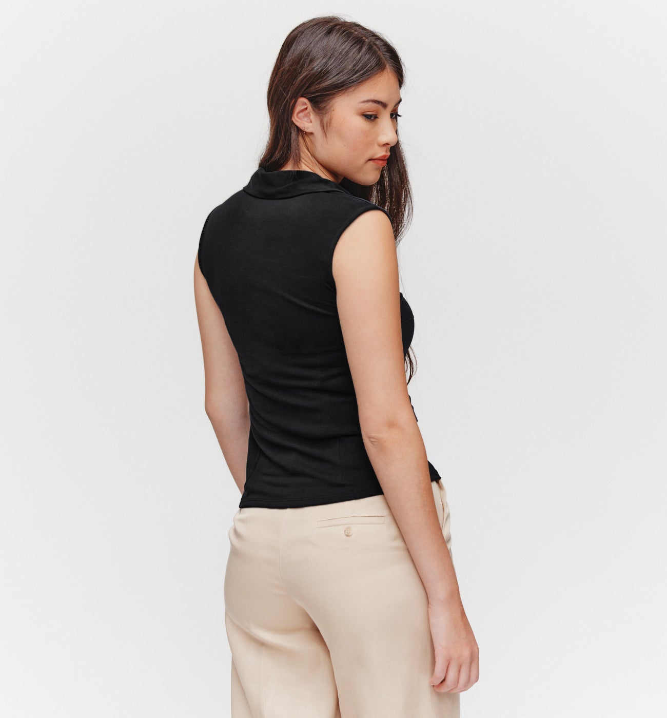 T-shirt sans manches col polo - Noir