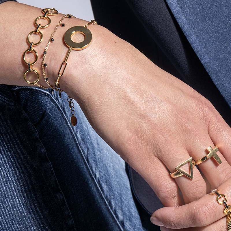 Bracelet Argent Doré élise Sertie De Zirconiums Noir