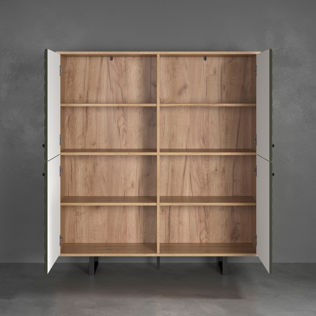 PLACES OF STYLE Highboard »Ferretti« Sideboard mit besonderer Fräsung - Füsse und Griffe aus Metall