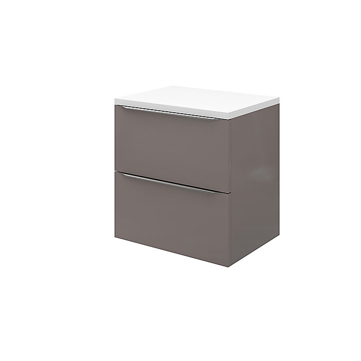 Meuble sous vasque à suspendre GoodHome Imandra gris taupé 60 cm + plan de toilette Marloes