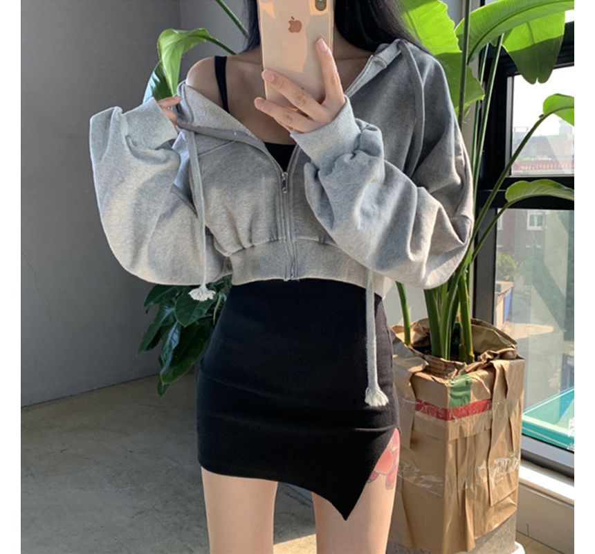 Coris - Effen cropped hoodie met rits