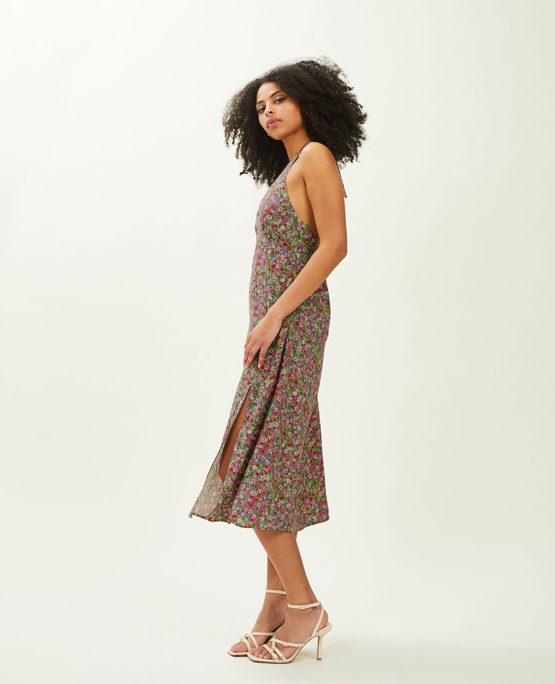 Robe midi dos-nu - Vert kaki