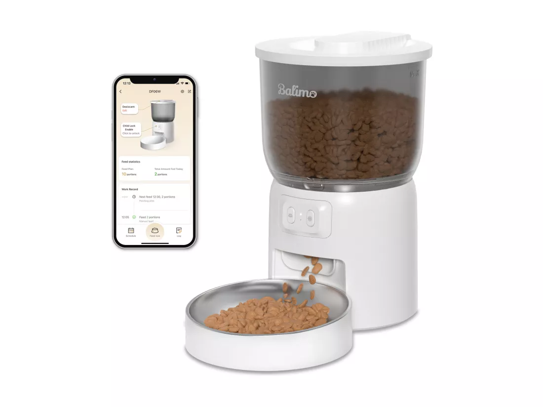 Balimo 3L Distributeur Croquettes Chat Automatique 2.4G WiFi, 1-10 Repas par Jour, Blanc