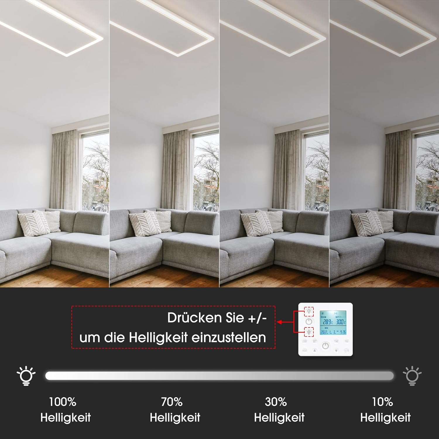 Infrarotheizung Deckenmontage 790 Watt, Infrarot Deckenheizung mit LED Licht Beleuchtung, Deckenheizstrahler mit Thermostat Fernbedienung, Elektroheizung Heizplatte Heizpaneel Heizkörper