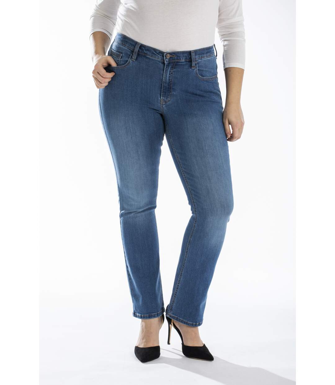 Jeans coupe droite bootcut stone brossé BLEU