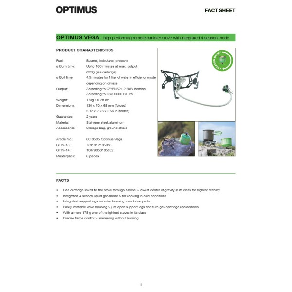 Optimus - Vega - Réchaud à gaz