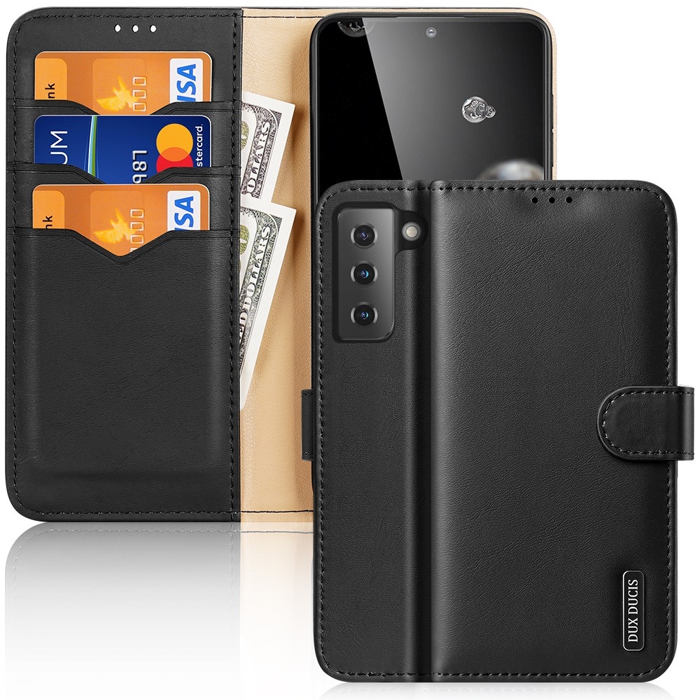 Samsung Galaxy S21 5G Flip Wallet Cover Echtleder Tasche (RFID Schutz) - Schwarz