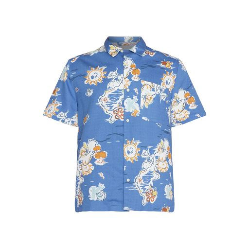 Knowledge Cotton Apparel Kortærmet Skjorte, Blue, XXL