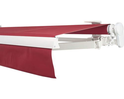 SOLUNA knikarmscherm Proof 2,5x2 Stoffen design 3914 Frame RAL 9010 Zuiver wit Aandrijving rechts incl. slinger
