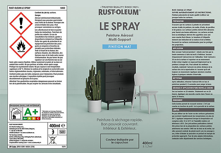 Peinture aérosol multisupport Rust-Oleum Le Spray noir mat 400ml