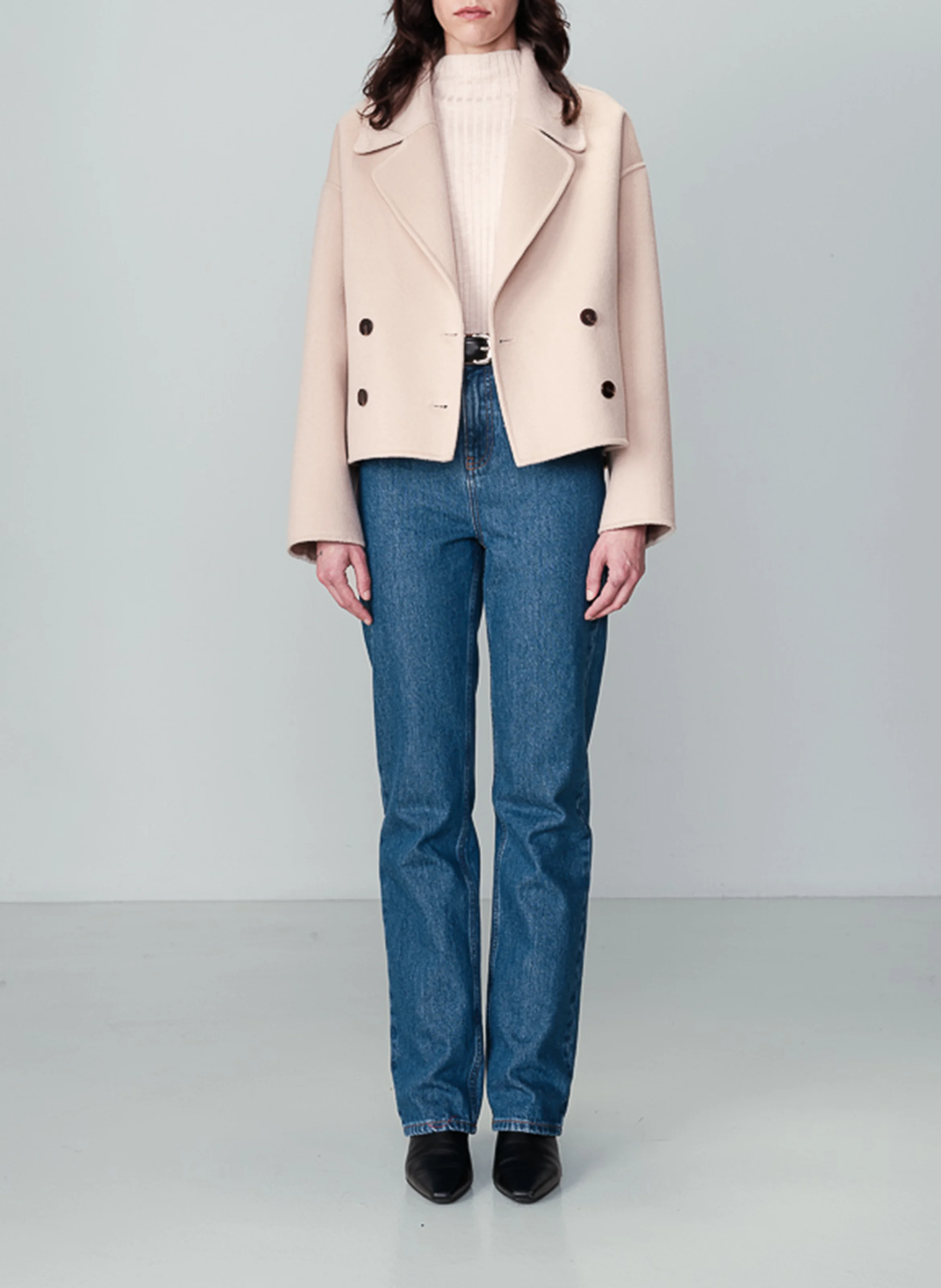 NOLA - Veste droite col tailleur en laine mélangée | Beige