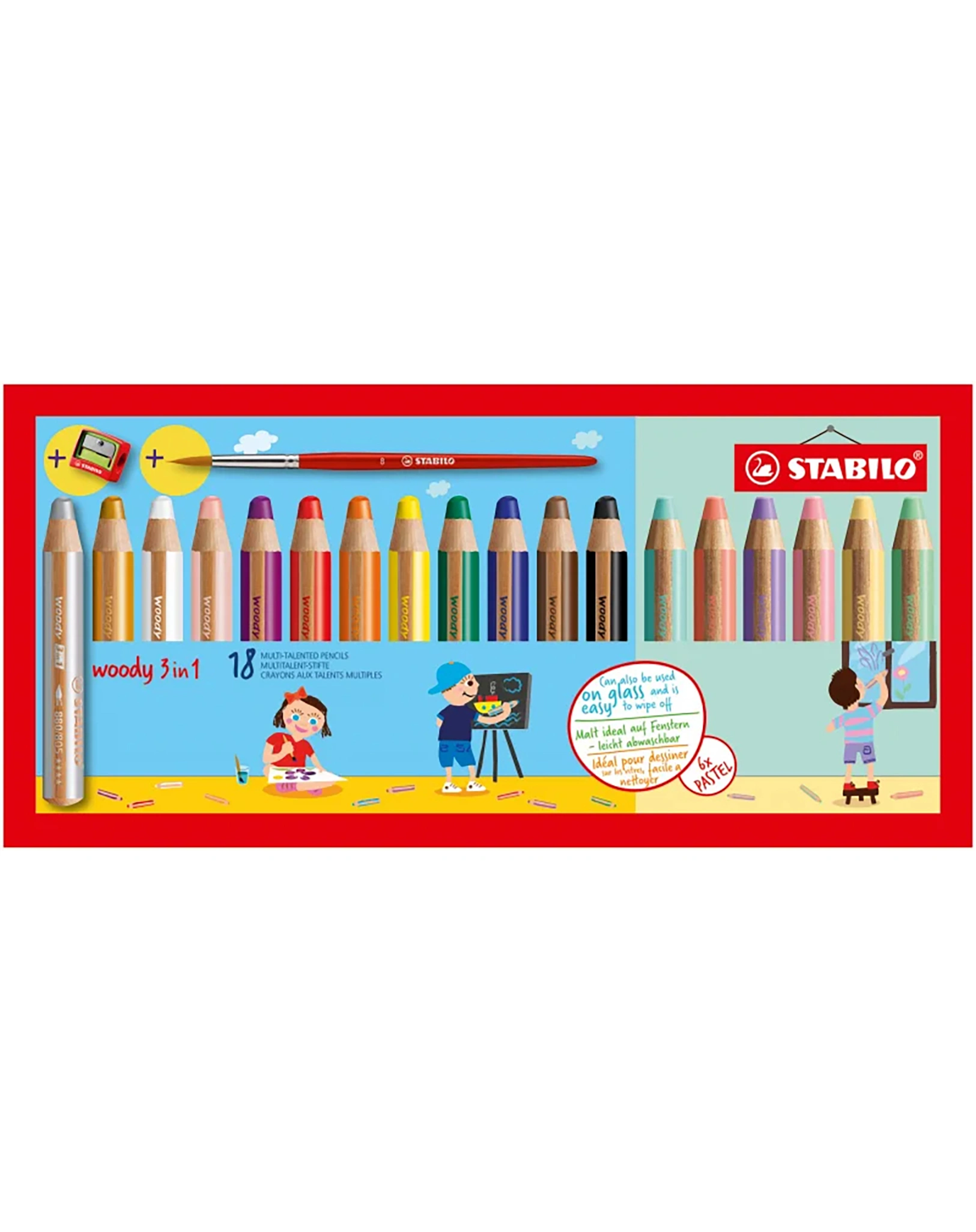 Buntstift STABILO® woody 3in1 18er-Set mit Spitzer