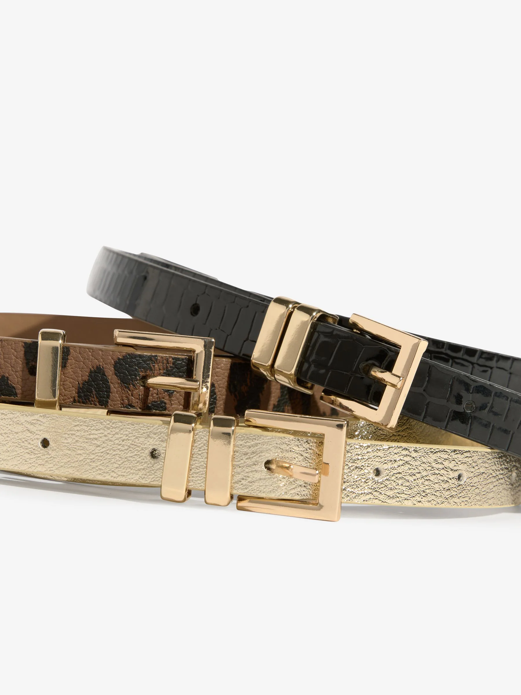 Gold Leopard and Black - Lipsy Skinny Belts 3 Pack
