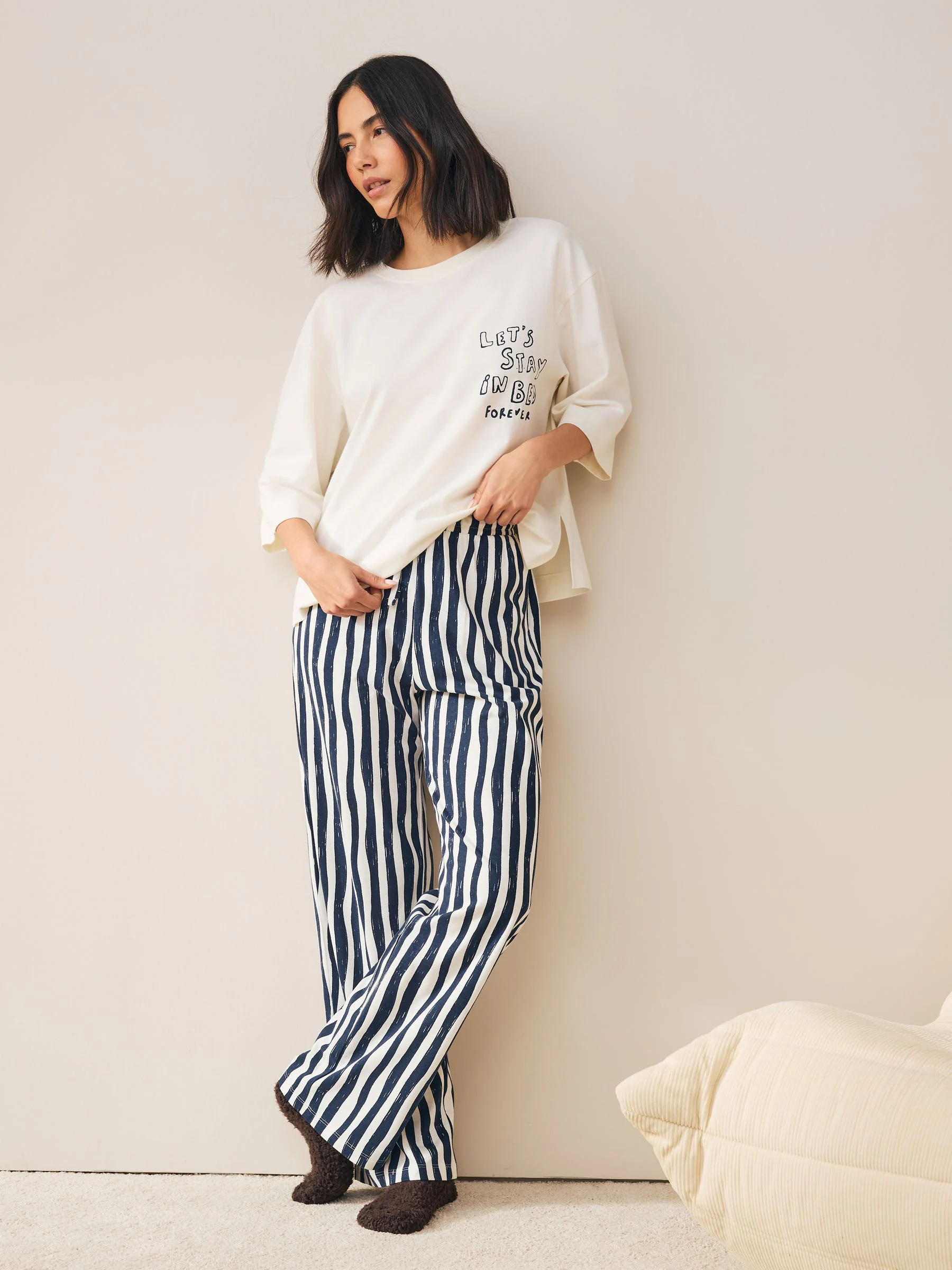Blauw met print - Pyjama met korte mouwen