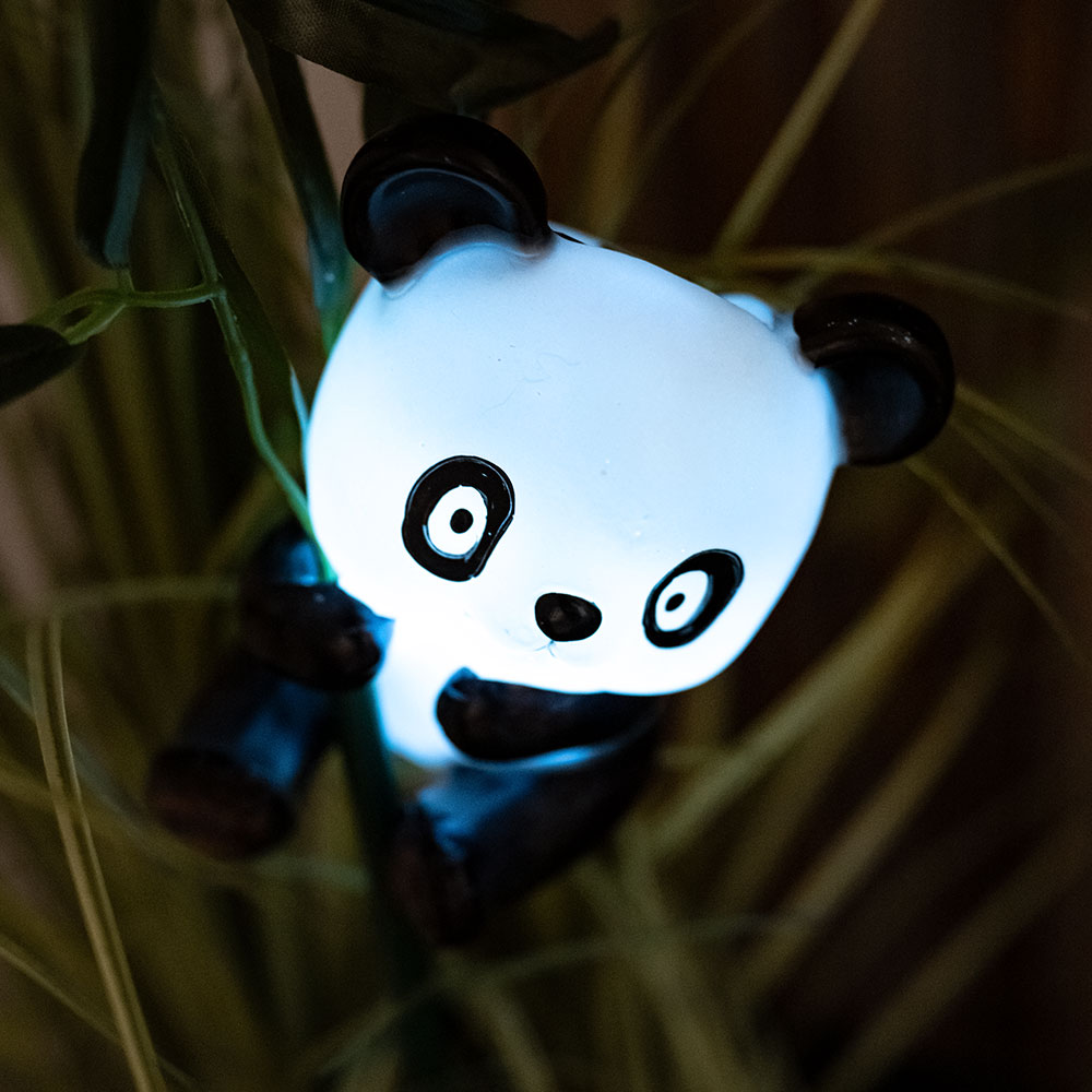 LED Solar Steckleuchte, Pandabär, Blätter, bunt, H 70 cm