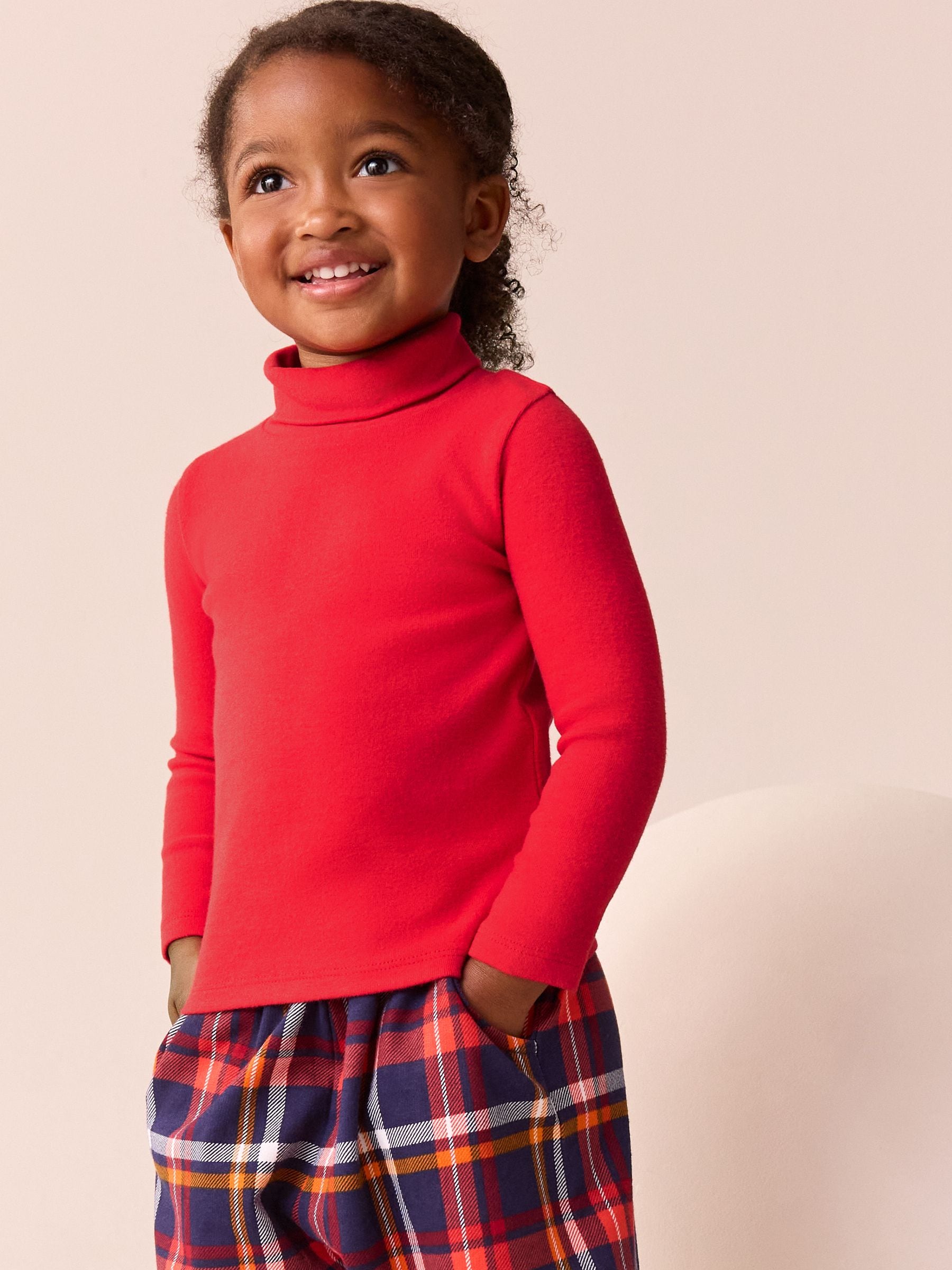 Rood - Top met lange mouwen en rolkraag (3mnd -7jr)