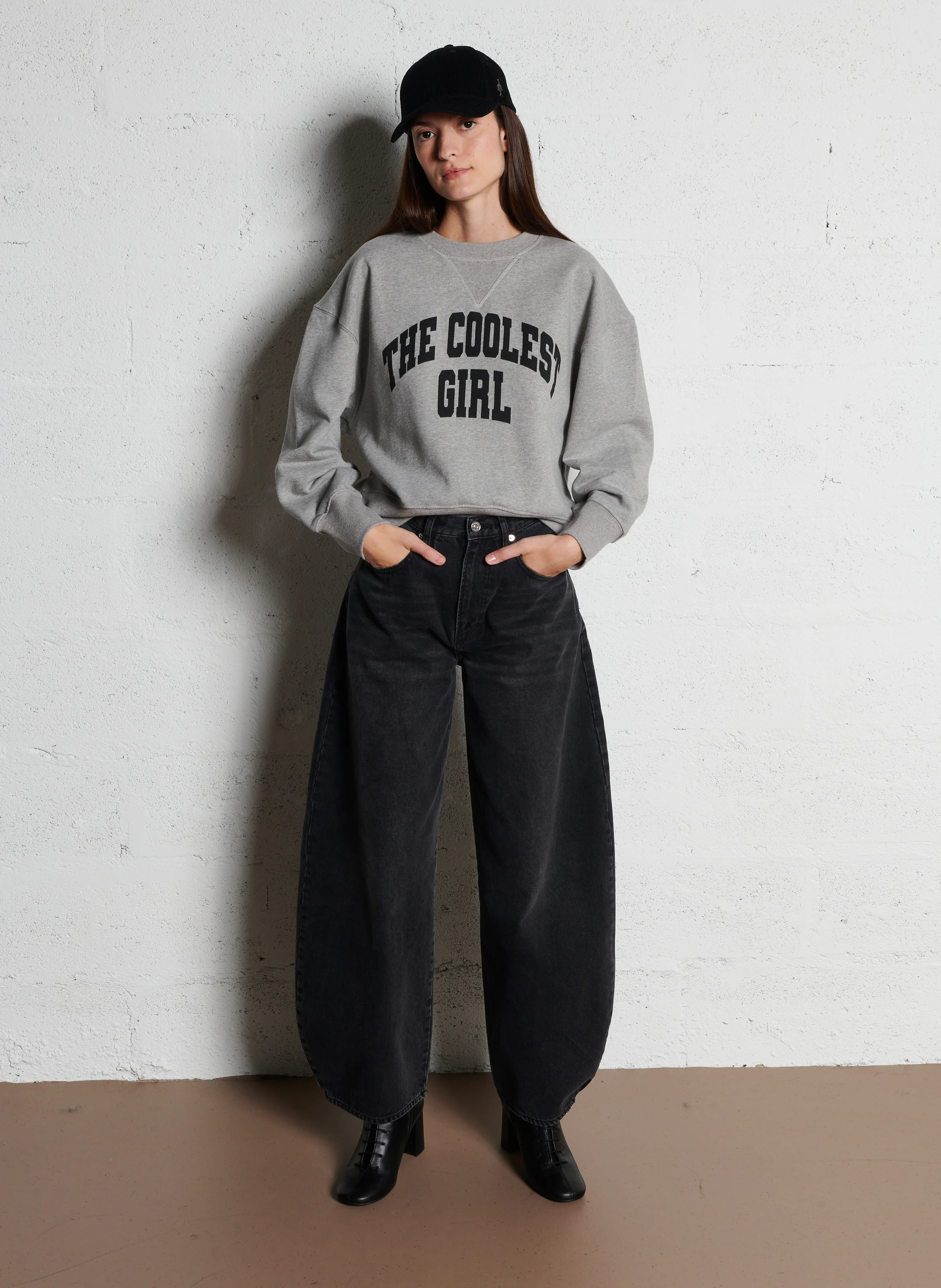 DOMINGO - Sweat col rond oversize en coton | Gris