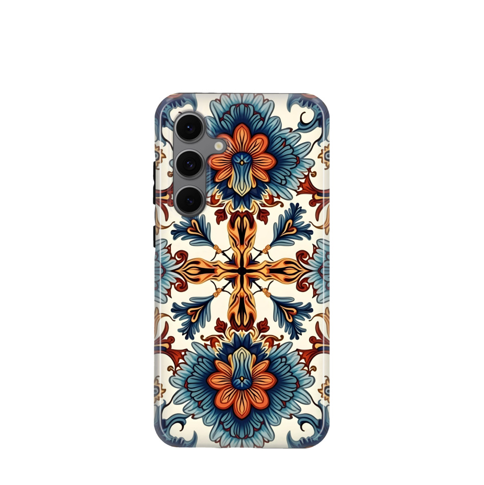 Samsung Galaxy S24 FE Hybrid (Kunststoff / Gummi) Hülle Majolika Blütenzauber - Braun
