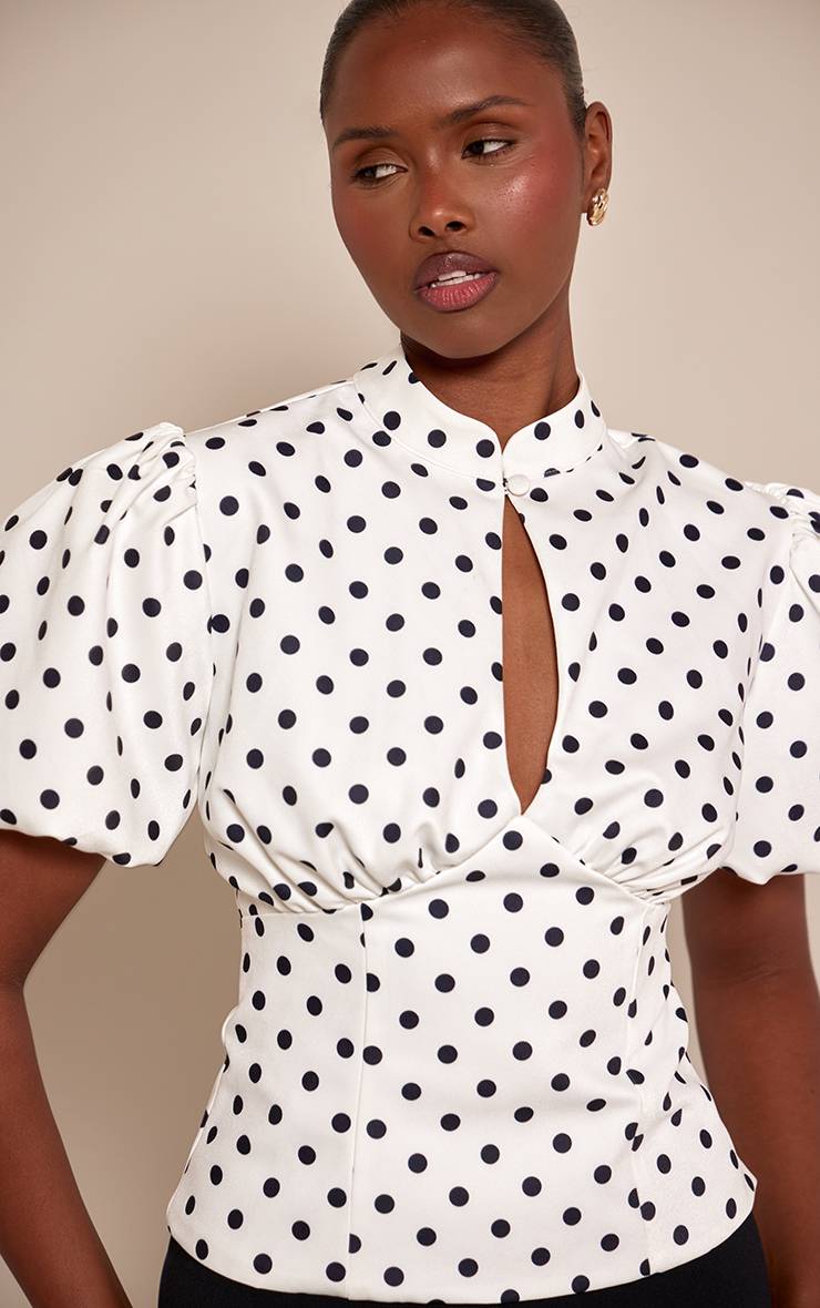Blanc Chemisier Tissé À Pois Avec Découpe