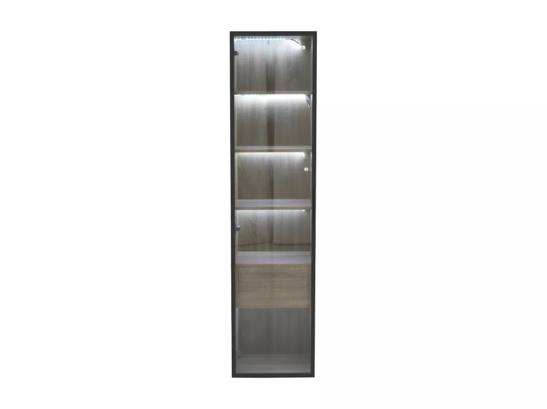 Vitrine、Meuble de salle de bain avec LED - 1 porte vitrées - Naturel