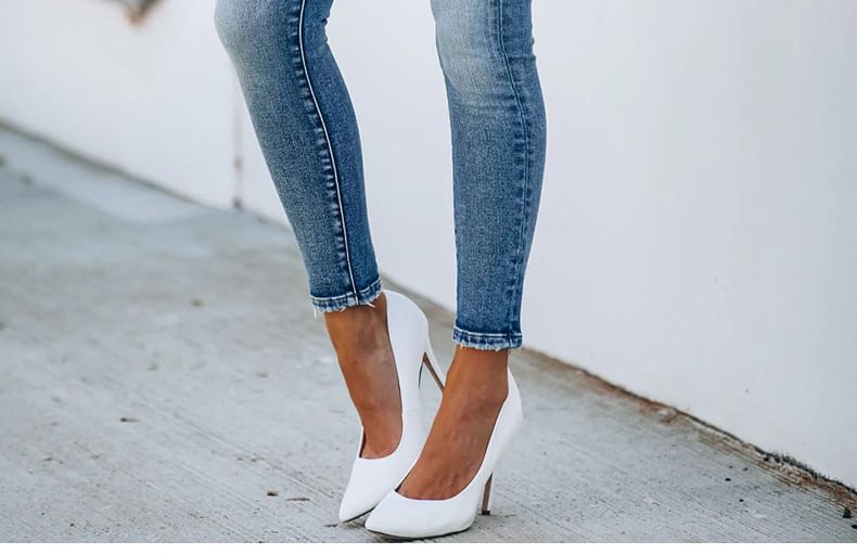 PERKARP - Skinny jeans met middelhoge taille, knoopsluiting en distressed wash
