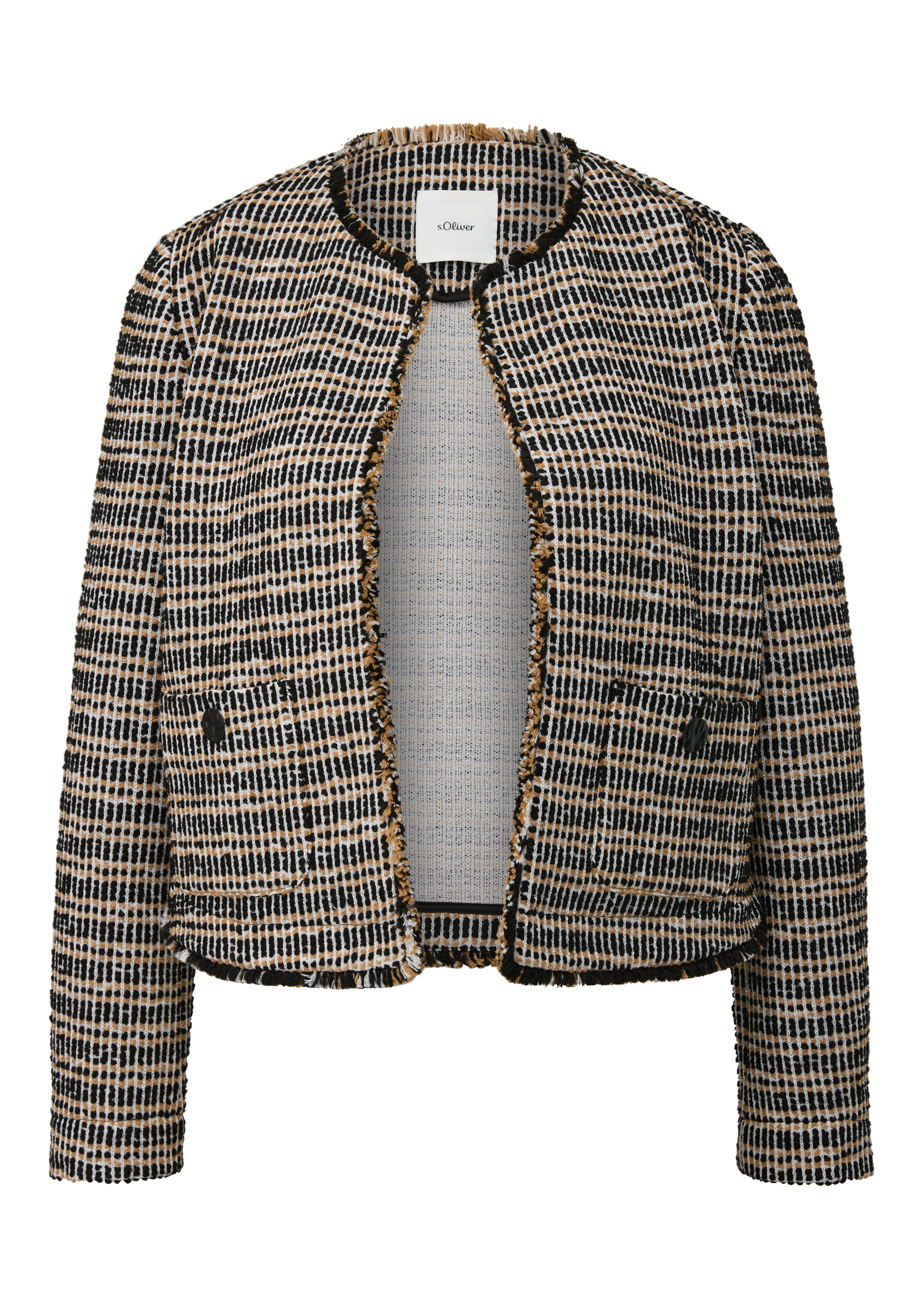 s.Oliver BLACK LABEL Bolerojacke ohne Kapuze ohne Verschluss und aus Bouclé