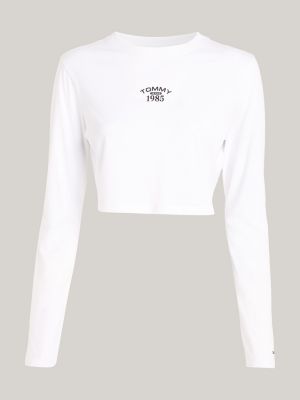 Top cropped de manga comprida com logo essencial