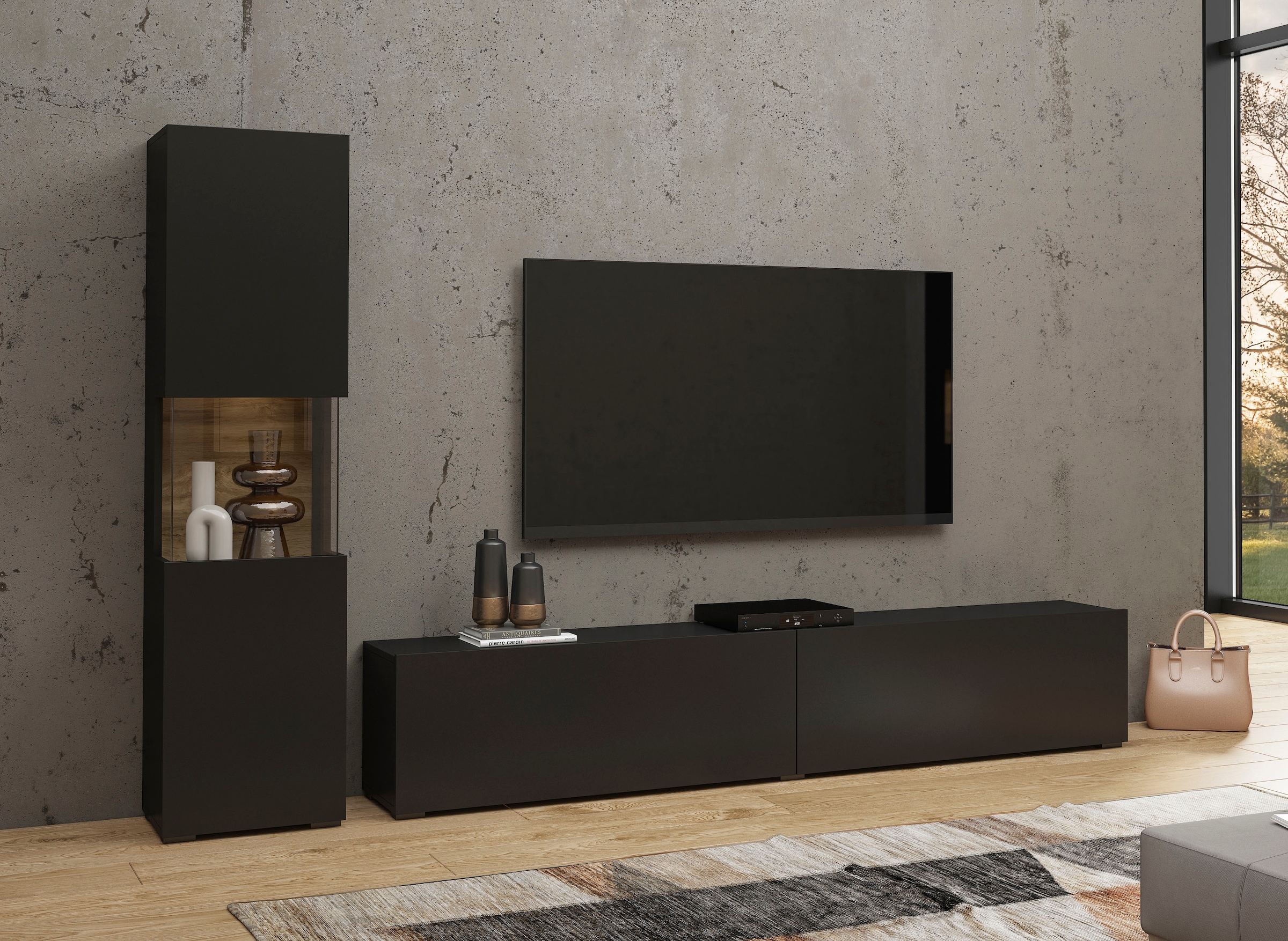 INOSIGN Wohnwand »Ava, Wohnzimmer-Set hängend/stehend montierbar, Vitrine, Lowboard«