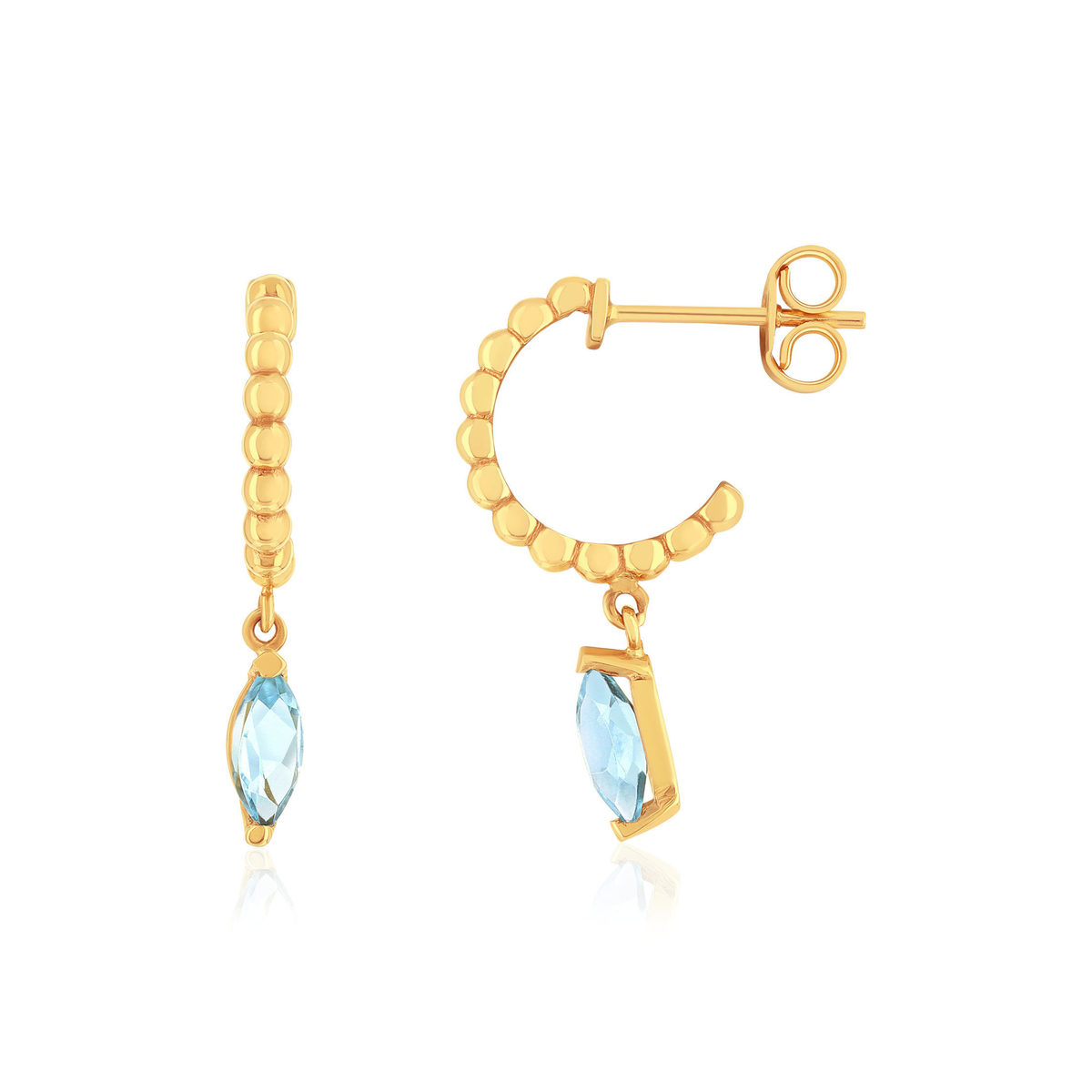 Boucles d'oreillse or 375 jaune topazes bleues