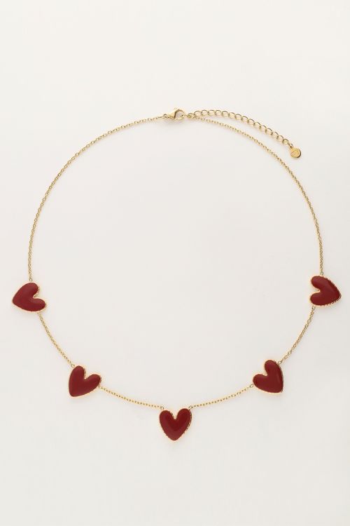 Fijne ketting met burgundy hartjes