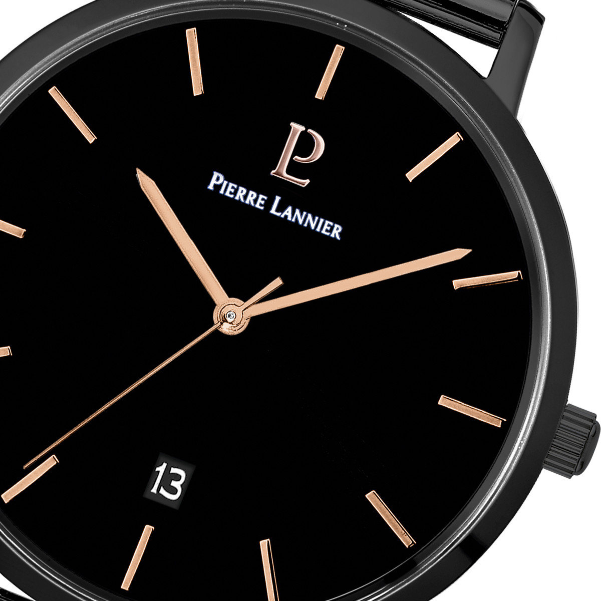 Montre Pierre Lannier homme acier noir bracelet maille milanaise