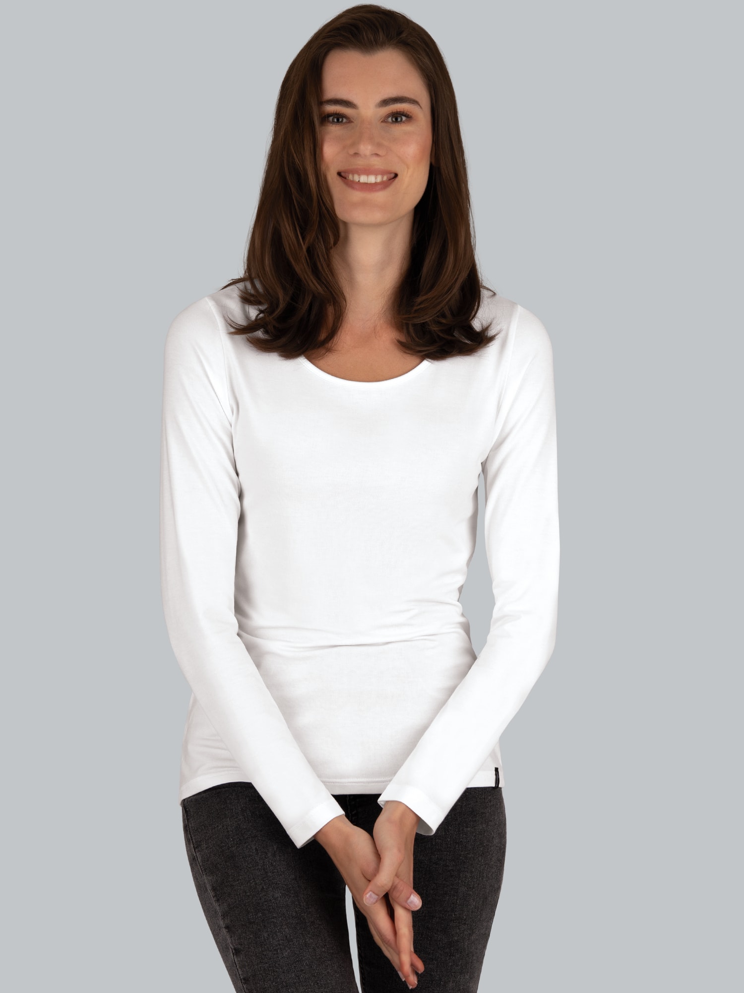 Shirt aus Viskose Langarm Weiss