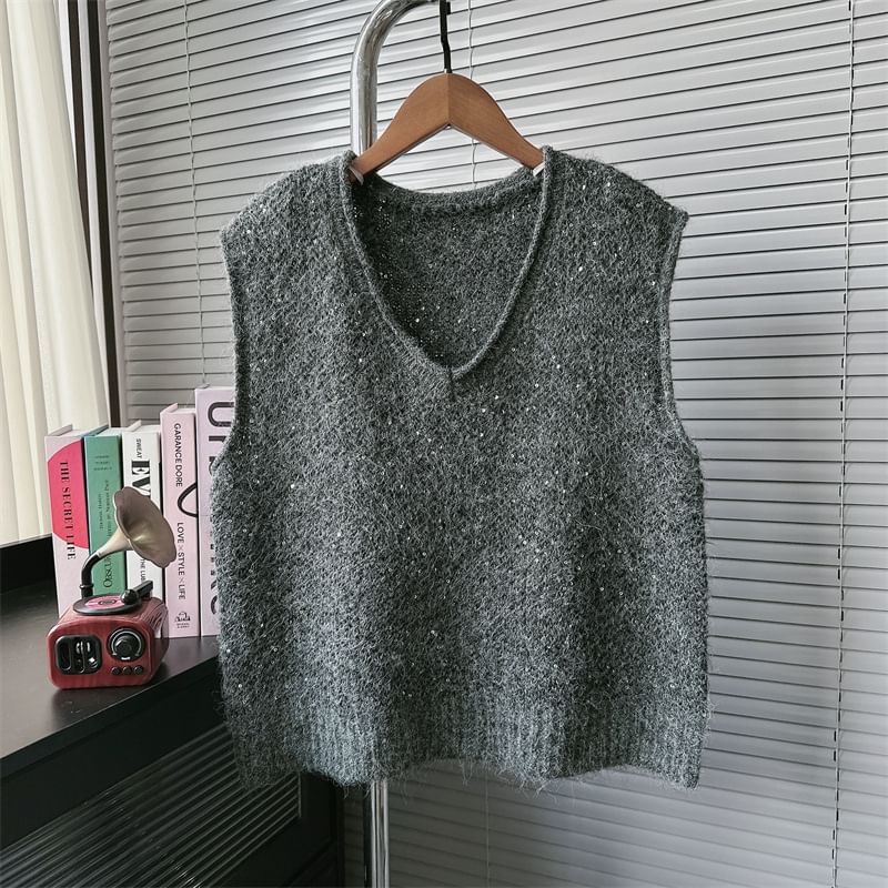 staybabes - V-hals effen glittertrui vest