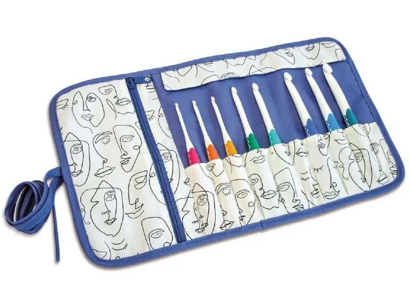 Prym Nadeltasche Faces Nadeltasche mit zehn Fächern für Sockenstricknadeln oder Häkelnadeln