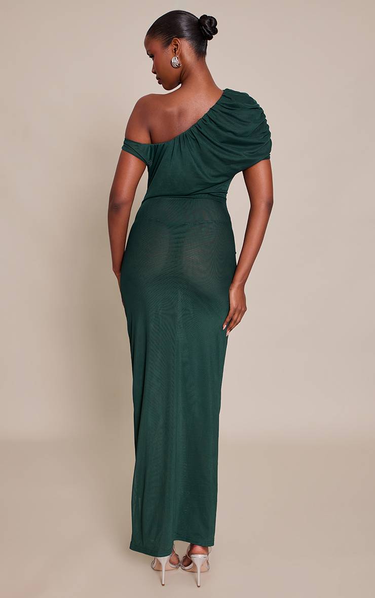Vert Emeraude Robe Longue Drapée Avec Détail De Garniture En Mousseline